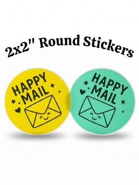 200 Happy Mail Stickers Green & Yellow Bundle 2” Round Matte Packaging Stickers